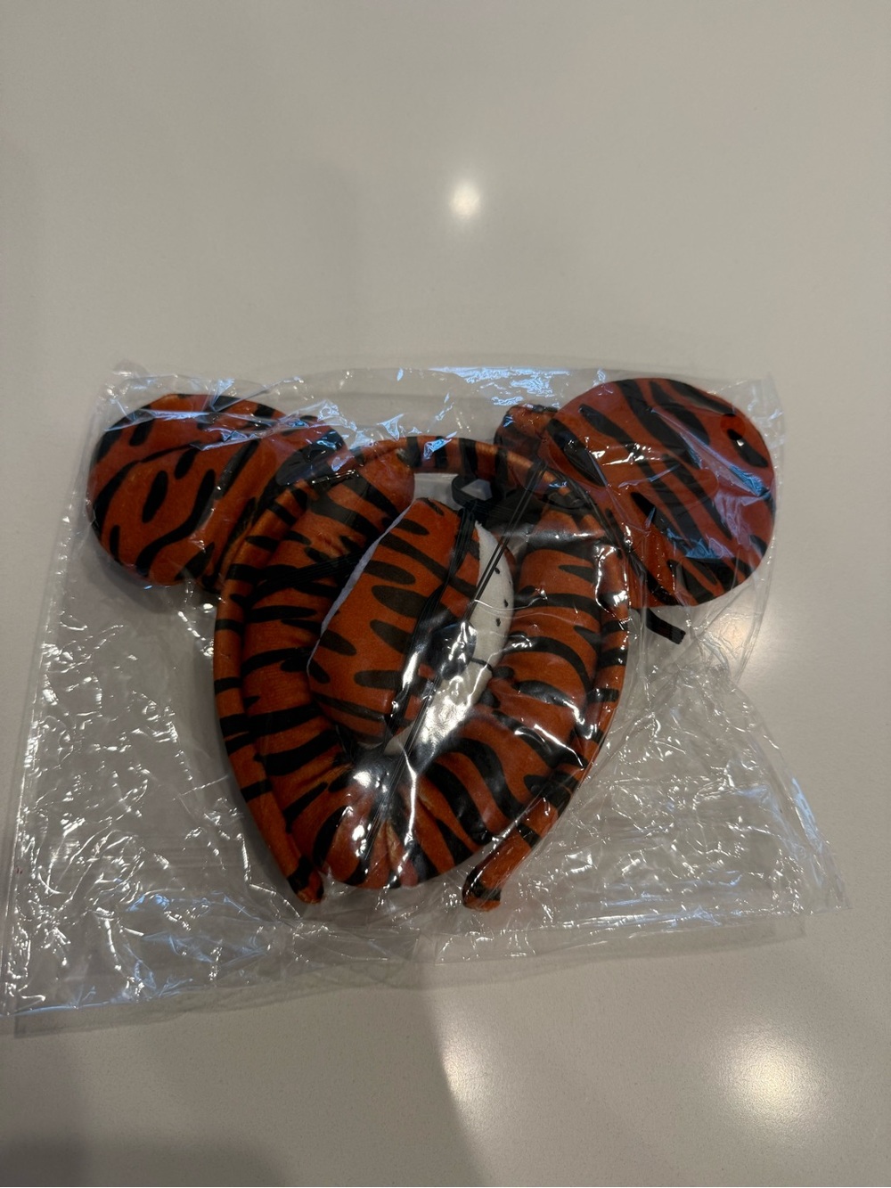 Tiger-Print Plush Headband with Ears, nose whiskers & bow tie- Orange and Black